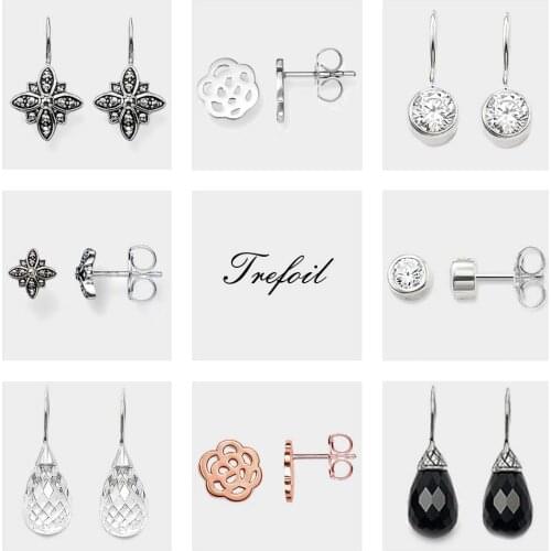 Marcasite Star Swan Neck Rose Water Drop Earrings, Rhinestone Fashion Jewelry Trendy 925 Sterling Silver Fancy Gift For Women