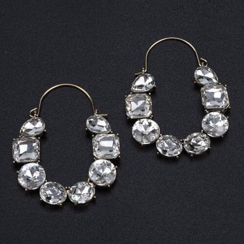 Fashion ZA Crystal Hoop Earrings for Women Bobo Clear Shiny Romantic Colorful Drop Earrings Wedding Jewelry Party Bijoux