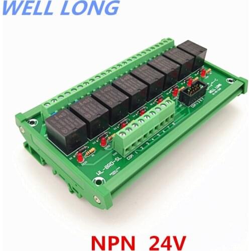 DIN Rail Mount 8 Channel NPN Type 24V 15A Power Relay Interface Module,HF JQC-3FF-24V-1ZS Relay