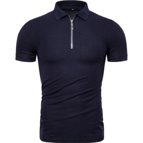 2020 New Summer Cotton Men Polos Short sleeve Solid Slim Fit Zipper Patchwork Polo Shirt Men Fashion Business Casual Polo Men