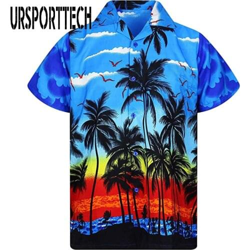 Men Shirt Summer New Casual Slim Fit Short Sleeve Hawaii Shirt Quick Dry Printed Beach Shirt Male Top Blouse Hawaiian Shirt Men