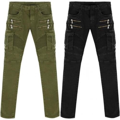 Men Stylish Slim Skinny Straight Elastic Denim Pants Destroyed Ripped Jeans Hot
