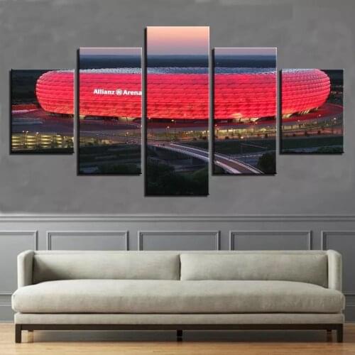 Canvas Painting 5 Pieces Bayern Munich Allianz Arena Group Hd Printed Painting Sports Customized Wall Art Decor Living Room