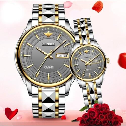 New Trendy Hot Sale One Pair Of Watches Luxury Automatic Mechanical Watch Tungsten Steel Waterproof Clock Couple Gift 3170