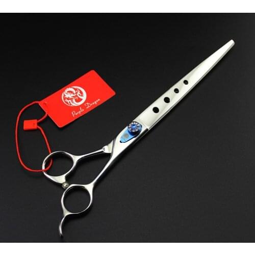 Hairdressing Scissors 678# 8.0'' 22cm Brand Purple Dragon With Holes TOP GRADE 440C Dogs Cats Pets Cutting Scissors Hair Shears