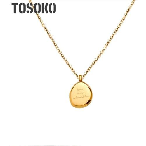 TOSOKO Stainless Steel Jewelry Drawing Irregular Oval Letter Pendant Necklace Womens Fashion Clavicle Chain BSP570