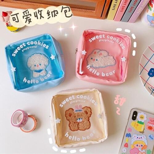 Large Capacity Transparent Pencil Cases Bags Cartoon Pencil Box Kawaii Travel Storage Bag Cute School Supplies Kawaii Stationery