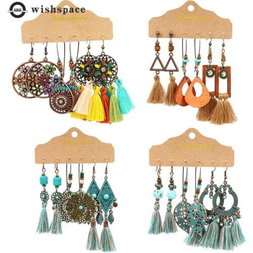 Wishspace three to suit the Bohemia national wind restoring ancient ways earrings fashionable woman popular eardrop wholesale