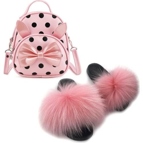 Baby Girls Slippers Girls Fox Fur Slippers Summer New Slippers Girls Bowknot Bag Polka Dot Six-color Adjustable Girls Backpack