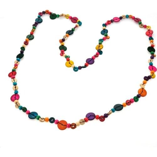 SIMECHI Fashion Long Wood Beads Statement Necklace Bohemian Women Multicolor Handmade Beaded Pendant Necklace