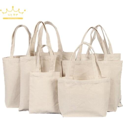 Unisex Portable Cotton Shopping Bag Beige Black Canvas Tote Bag Casual Travel Pouch Reusable Cotton Jewelry Carry Gift Bag