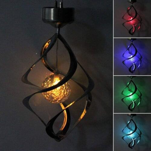 Solar Lamp LED Wind Chime Light Color Changing Outdoor Hanging Spiral Spinner For Garden Lawn Balcony Porch Window Decor