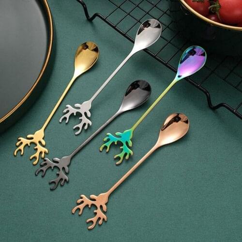 Creative Steel Spoon Antlers Shape Soup Spoon Ice Antlers Tea Coffee Spoon Dessert Christmas Tiny Stirring Spoons Y8P8