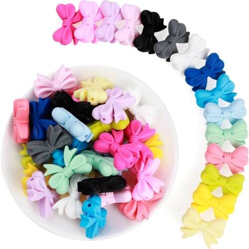 TYRY.HU 10Pc Bowknot teething beads diy for baby necklace teether silicone beads pba free chewable pacifier teether toy