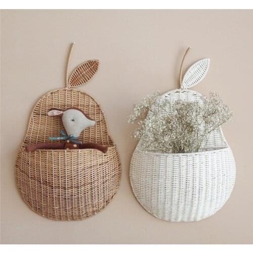 Vintage Rattan Apple/Pear Shape Storage Basket Handmade Fruit Organizer Wicker Organizer Baby Room Nursery Chic Home Decoration