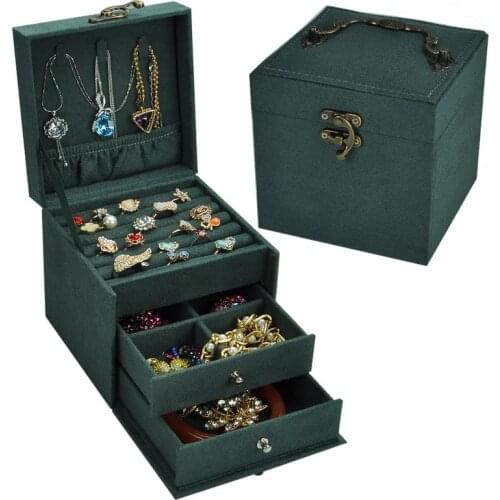 Vintage Jewlery Box European-Style Small Multi-Layer Plaid Bracelet Ear Stud Princess Simple Jewelry Storage Cosmetic Case