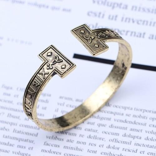 ISINYEE Vintage Letter Open Bangle For Men Women Antique Gold Viking Bracelet Manchette Ethnic Cuff Bracelets Indian Jewelry