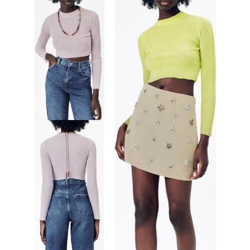 ZA pullover 2021 early autumn new style womens clothing simple and versatile slim-fit rib knit top basic base shirt