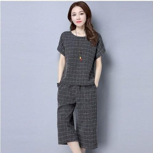 Womens Suit Korean Loose Suit Large Size Imitation Cotton and Linen Wide-leg Pants Oversized T Shirt 2 Piece Set 2021 Summer New