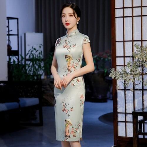 New Vintage Vestidos Party Cheongsams Sexy Satin Slim High Split Qipao Women Traditional Mandarin Collar Chinese Dress Gown
