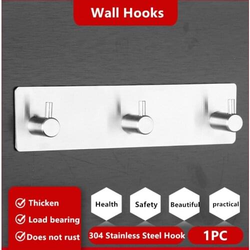 1PC Bathroom hooks for kitchen Door Wall Hanger Wall Hooks Hanger Self Adhesive Robe Towel Hook 304 Stainless Steel