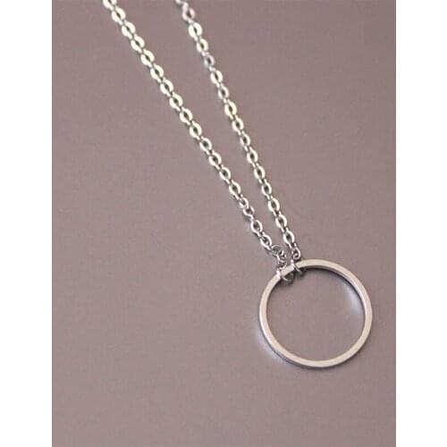 Everfast 1pc Thin Round Pendants Necklaces Stainless Steel Charm Geometric Necklace Women Fashion Jewelry