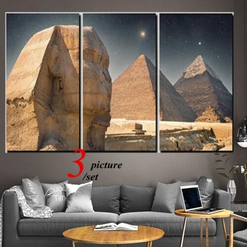 3pcs Combined Set Egypt Famous Pyramid and Sphinx Modular Picture Hd Printed 5 Panel Home Decor Canvas Painting Print Wall Art