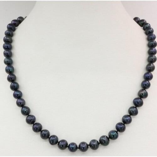 9-10mm natural black freshwater cultured pearl nearround beads necklace for women charms gifts chain choker jewelry 18inch B3223