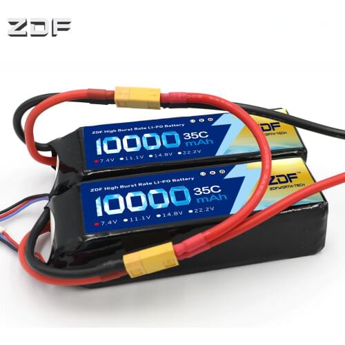 ZDF RC Lipo Battery 4S 14.8V 10000mah (2x7.4v 10000mah + adpter Y plug) 35C Max 70C For Rc racing Airplane Traxxas Car RC Truck