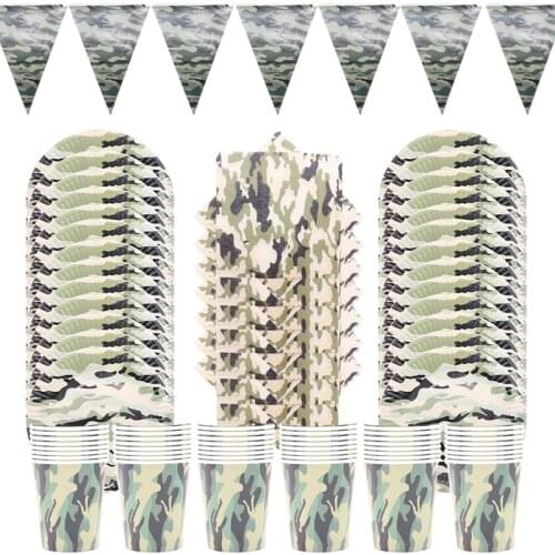 Army Green Camouflage Theme Party Decorations Tableware Paper Cup Plate Napkins Banners Baby Shower Kids Birthday Party Supplies