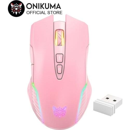 ONIKUMA Wireless Gaming Mouse 2.4GHz Pink Rechargeable USB Mice with USB Receiver for Computer Laptop PC Gamer