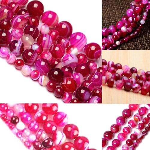 Red Striped Natural Agate Gemstone Loose Spacer Beads Jewelry Making For Necklace Bracelet DIY New Wholesale 4 6 8 10 12mm