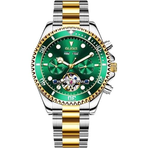 OLEVS brand watches hot-selling multi-function green water ghost mechanical watch waterproof luminous mens watch male