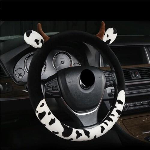 Car Steering Wheel Cover Winter Plush Cartoon Cow Handle Cover Case General Ladys Designer Interior Decoration Accessories