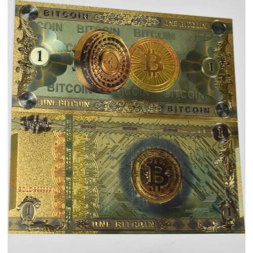Colorful Gold Color Foil One Bitcoin plastic souvenir banknotes BTC Money Banknote for collection and gifts