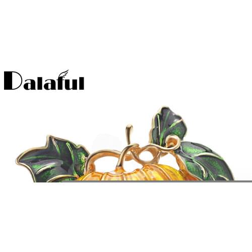 Dalaful Cute Pumpkin Halloween Brooch Pin Yellow Enamel Leaves Sweet Gift Brooches Jewelry For Women Collar Suit Scarf Z051