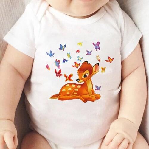 Baby Bodysuits Cute White-tailed Deer Bambi Butterfly Disney Infant Romper Fashion Harajuku Short Sleeve White Newborn Jumpsuit