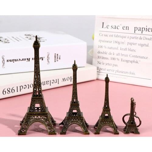 Retro Paris Eiffel Tower Model Home Desk Bronze Metal Statue Figurine Decor