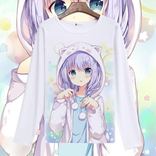 Is the order a rabbit Cosplay T Shirt Kafuu Chino Hoto Kokoa Spring Autumn Long Sleeves T-Shirt Casual Top Tee Halloween Costume