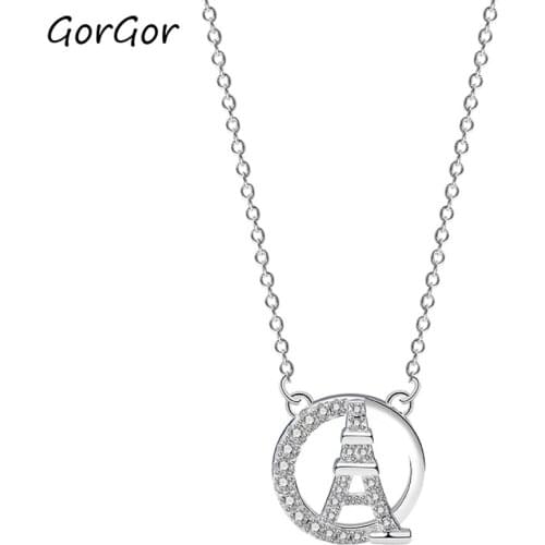 GorGor Necklace Women 925 Sterling Pattern Eiffel Tower Mosaic Zircon Pendant Simplicity Memorable Fashion Jewelry A2059