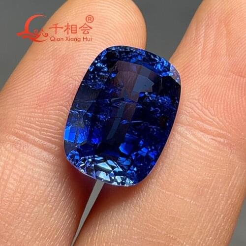 Artifical sapphire 34# long cushon shape thailand cut blue color including minor cracks and inclusions corundum loose gem stone