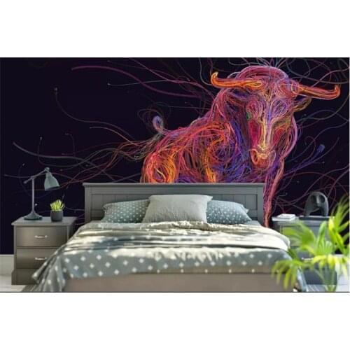 Customized Size Hand Painted Modern Abstract Animal on Canvas Painting Cow Pictures Wall Art Colorful Bull Paintings