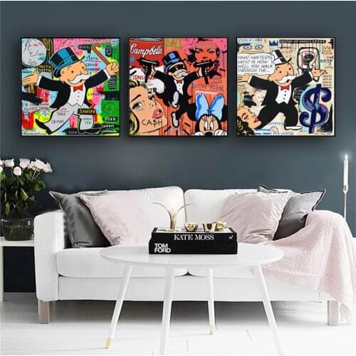 Street Alec Monopoly Graffiti Art Money Canvas Painting Wall Art Posters Prints Wall Pictures for Living Room Home Cuadros Decor