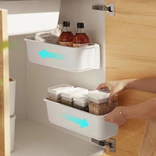 Kitchen Under Sink Storage Rack Push-Pull Drawer Basket Cabinet Spice Bottle Organizer Wall-mounted Plastic Chopstick Shelf