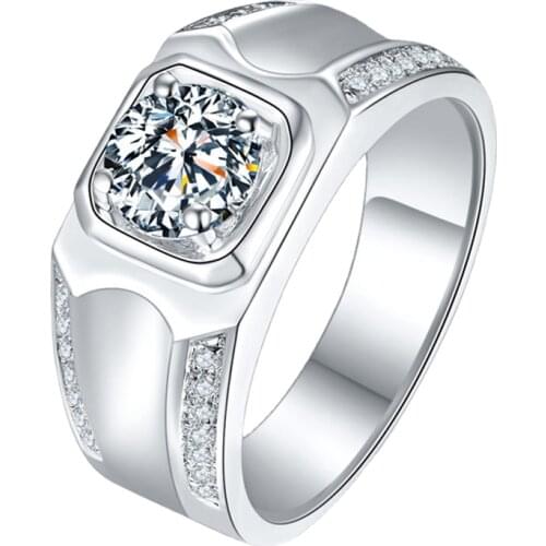 Real S925 Sterling Silver Mens Ring Luxury Mossan Stone Jewelry Exquisite Engagement Elegant Party Gift for Husband Women Fine