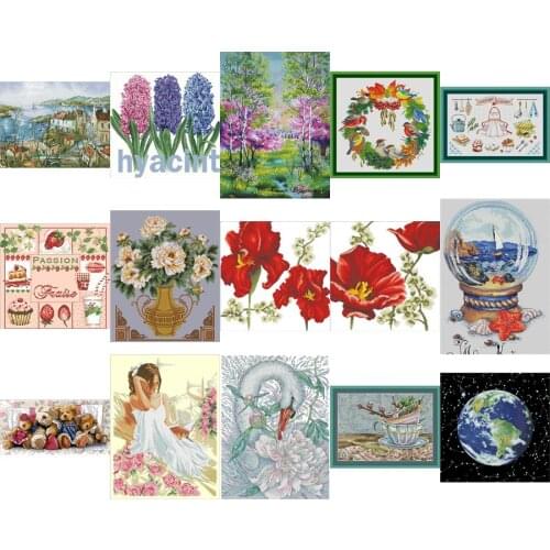 Four Seasons Windmill 4 counted cross stitch package flower aida 22ct 25ct 18ct 14ct 11ct black cloth people kit embroidery