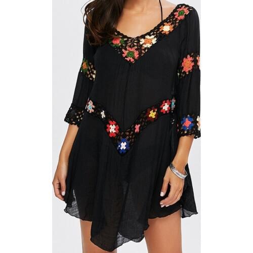 H80&S90 New 2019 Summer Women Hot Sexy Handmade Crochet Flounce Beach Dress Tunic Bikini Swimwear Cover Up Lady Robe Sarongs
