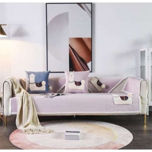 New Autumn Winter Patch Wool Ball Flocked Cartoon Cashmere Sofa Cover Non Slip Sofa Towel Cushion Home Decoration
