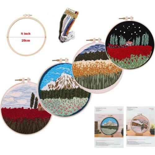 Wholesale Landscape DIY Embroidery Kit with Hoop Cross Stitch Pattern Printed Sewing Needlework Fabric Set Craft Art Painting