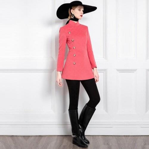 Original Designer Wool Modified Cheongsam WomenS Pink Autumn Winter New Fashion Temperament Woolen Top